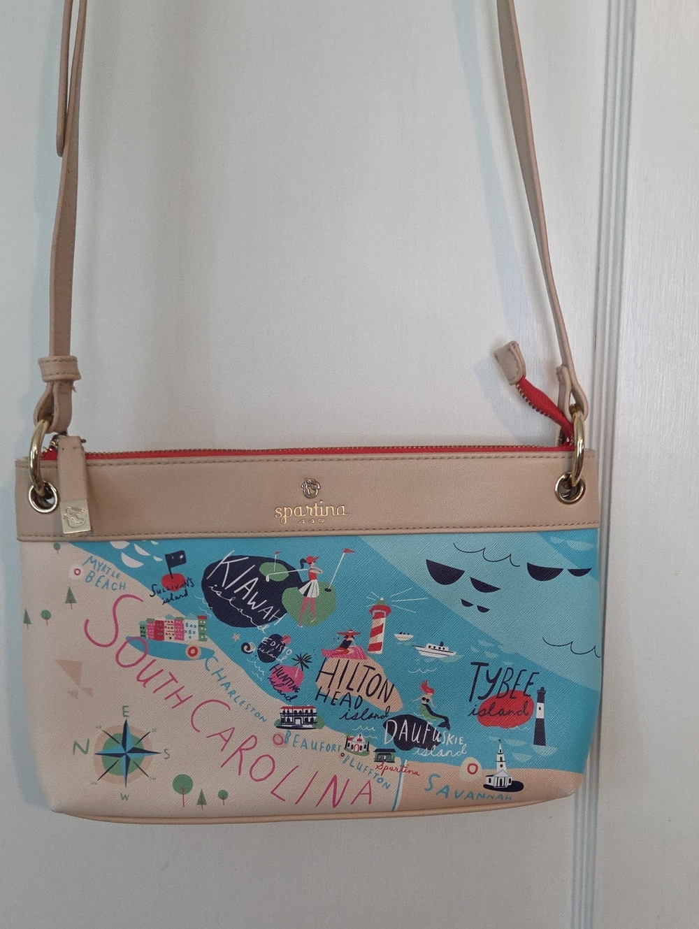 Spartina 449 Beige & Blue South Carolina Map Crossbody